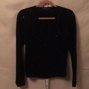 Lafayette 148 black wool wrap top w sequins — wow!